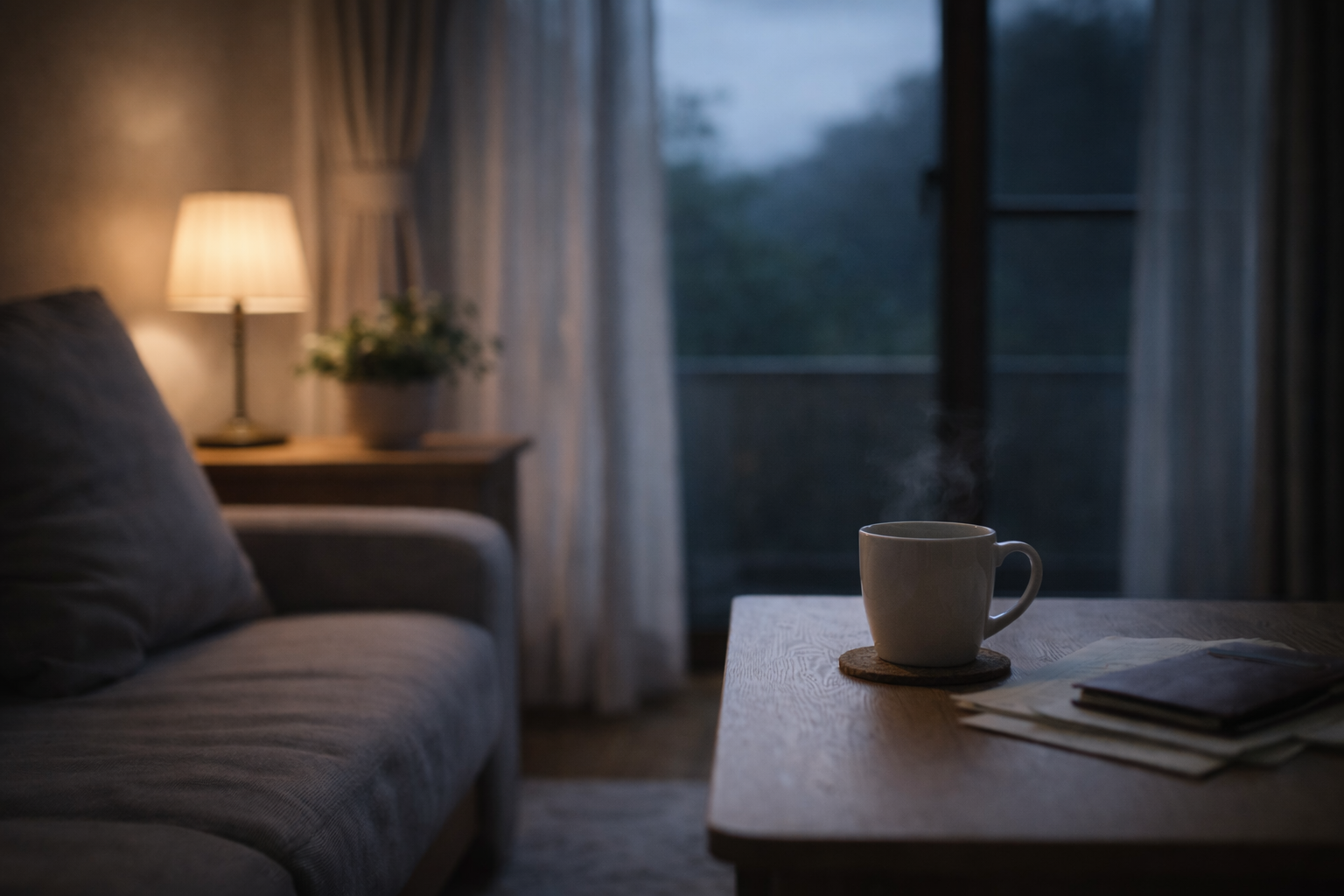 静かな夕暮れのリビング