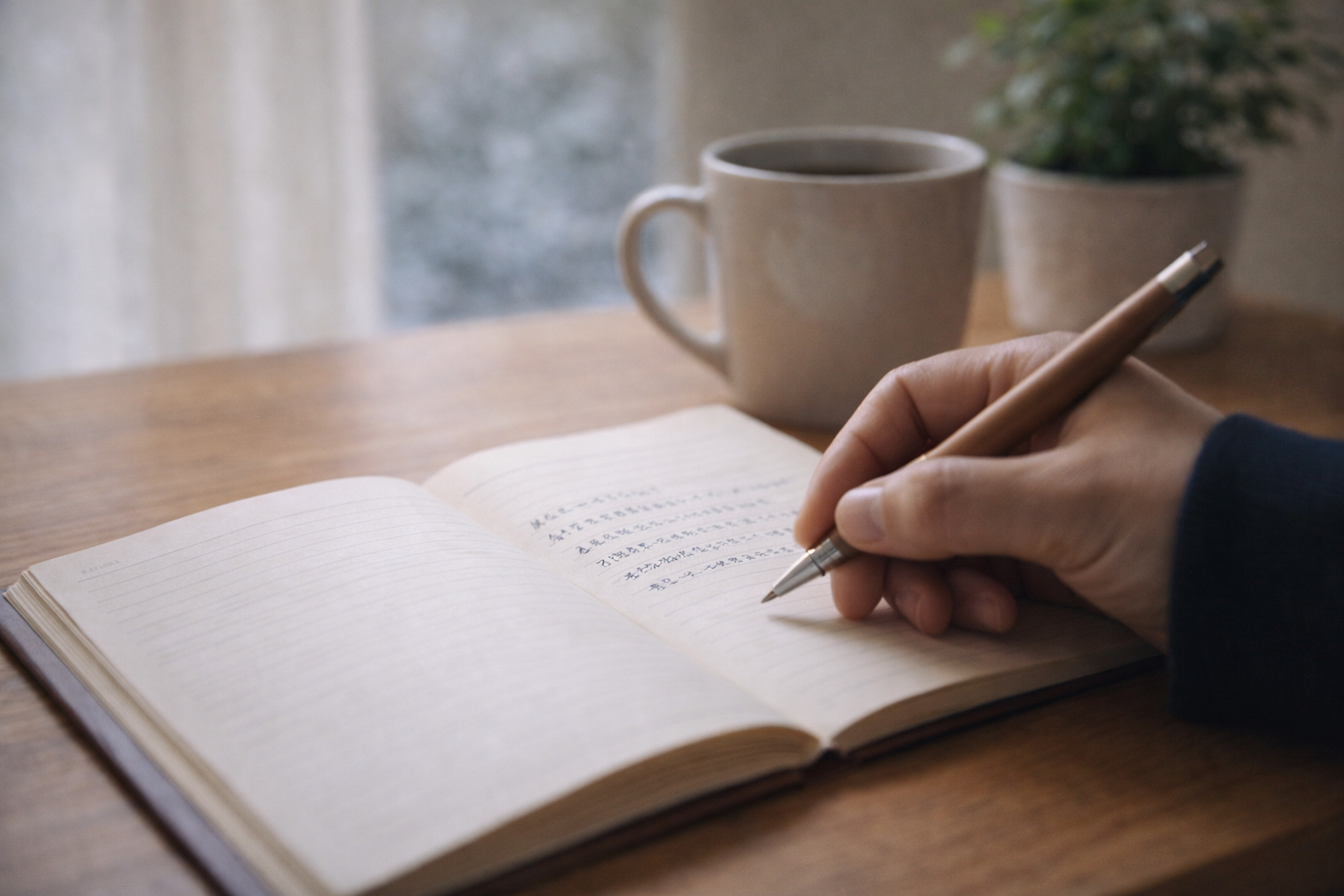 ノートに書き込む手