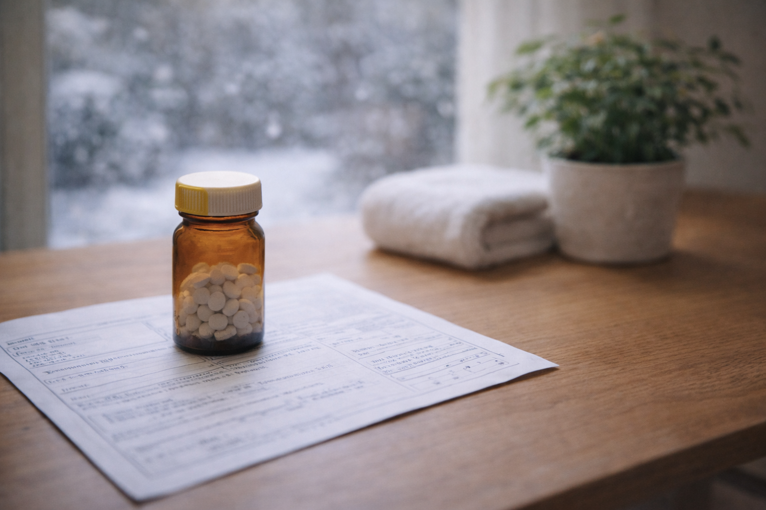 書類とくすりのある静かな空間